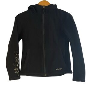 Marmot Womens Full‎ Zip Fleece Hoodie Black Floral Sleeve Embroidery XS